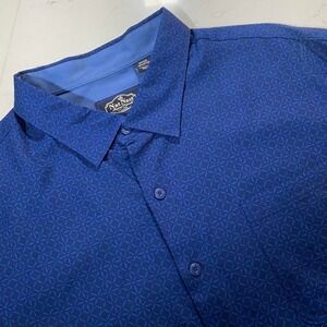 Nat Nast Luxury Silk Cotton Button Down Shirt XXL Blue Geometric Pattern